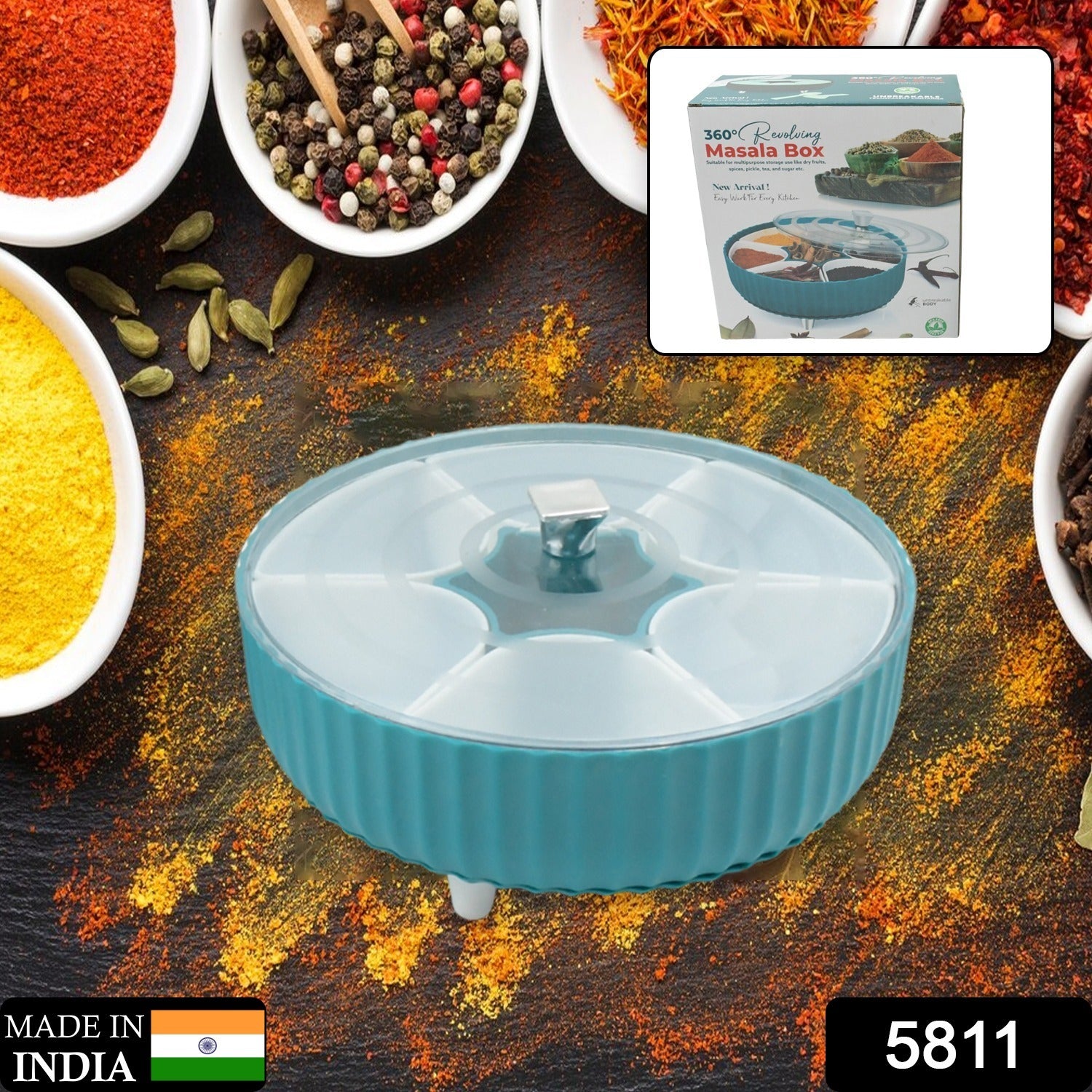 5811 360 Revolving Spice Box  Dry Fruit Box Plastic 7 Compartment Box Suitable For Multipurpose Storage Use Like Dry Fruit  Spices  Pickle  Tea   Sugar Etc Kitchen Use 5811 360 Revolving Spice Box  Dry Fruit Box Plastic 7 Compartment Box Suitable For Multipurpose Storage Use Like Dry Fruit  Spices  Pickle  Tea   Sugar Etc Kitchen Use